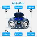 MEGATEK Portable CD Player Boombox with FM Radio, Bluetooth, USB Port, AUX Input, and Headphone Jack CD-R/CD-RW/MP3-CD Compatible, Clear Stereo Sound, Backlit LCD Display Blue Jay