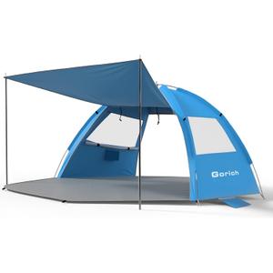 Gorich Beach Tent Sun Shelter with Canopy, Easy Setup UPF50+ UV Protection Sun Shade for 3-4 Person, Lightweight & Compact Beach Umbrella for Family Travel