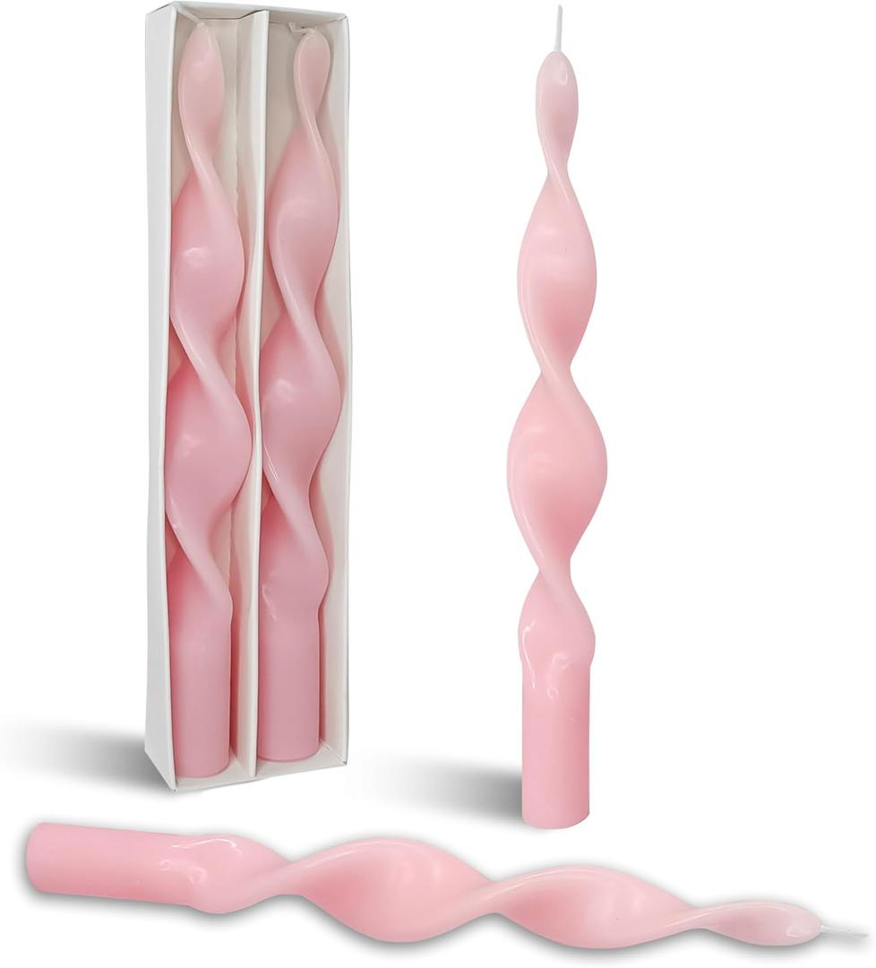Smokeless Pink Spiral Taper Candle Handmade Unscented Taper Candlesticks 10 Inch Long Twisted Candles for Candlelight Dinner Decor Wedding Women Gifts 2 Pcs