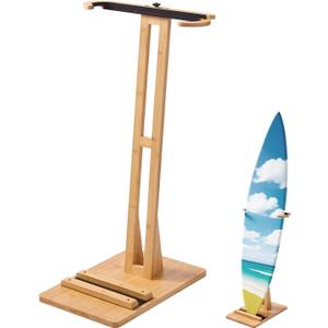 VEVOR Freestanding Bamboo Surfboard Rack, Adjustable Display & Storage Stand for Longboards and Shortboards, Padded Surf Board Holder for Indoor Garage or Shop Use