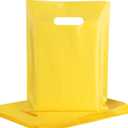 POPGIFTU Yellow Plastic Shopping Bags with Handles 100 Pack, 9x12 Merchandise Bags Bulk for Retail Stores, Events, Gift Packaging, Small Business Use
