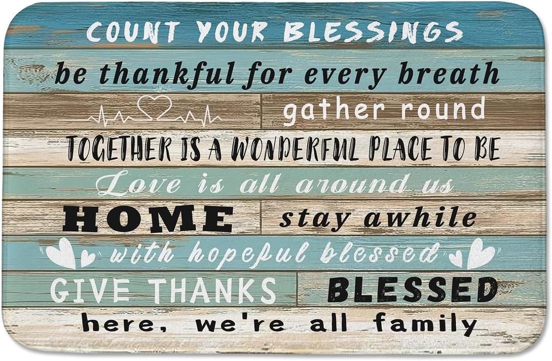 Count Your Blessings Phrases on Rustic Wood Bathroom Rugs 24"x16" Water Absorbent Soft Non-Slip Bath Mat Machine Washable Mats for Showers Laundry Rooms Indoor Doors Decor