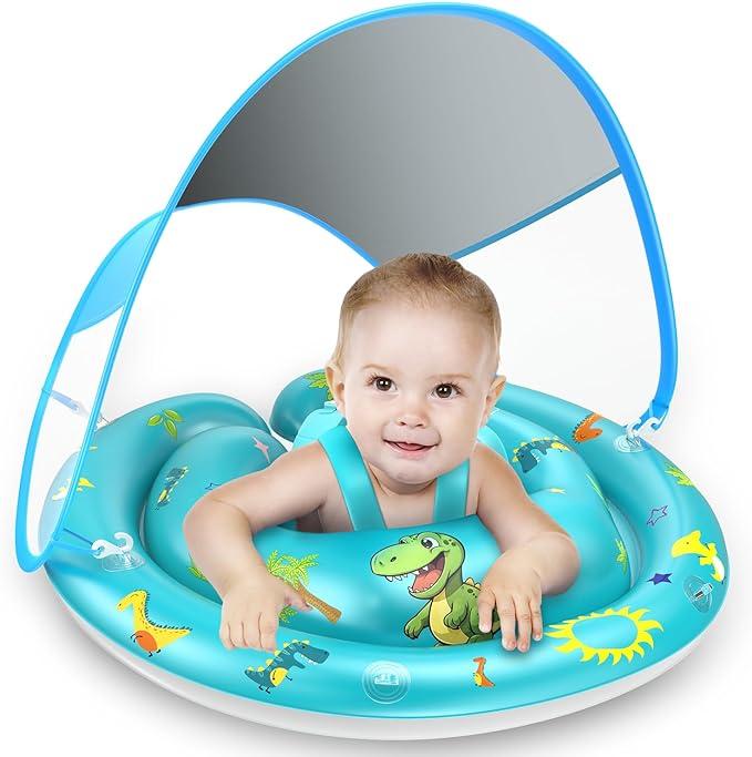 LAYCOL Baby Pool Float with UPF50+ Sun Protection Canopy and Toy Play Console for Infant, Toddler, Adjustable Safety Seat for 3-36 Months