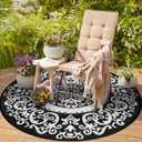 Homcomoda Round Outdoor Rugs 5ft Black Patio Rugs Clearance Reversible Plastic Straw Rugs Waterproof Lightweight Outdoor Rugs Portable RV Camping Mat for Outdoor Porch Deck BBQ Backyard