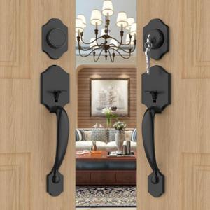 goldenwarm Double Front Door Lock Set, Black Double Door Handle with Dummy, Double Classic Front Door Hardware Set with Reversible Wave Handle Lever, Matte Black Double Entry Door Lock Set