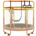 LANGXUN 60" Trampoline for Kids, 5ft Toddler Mini 6-in-1 Trampoline Indoor Outdoor with Swing, Basketball Hoop, Dart Board, Gymnastics Bar, Rings, Christmas Toys Birthday Gifts for Girls Boys Age 1-8