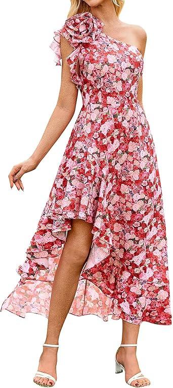 GRACE KARIN Womens Summer One Shoulder Sleeveless Dresses Floral Flowy Ruffle High Low Wedding Guest Maxi Sundresses
14