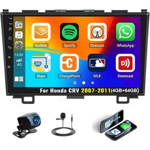 [4G+64G] Android 13 Car Stereo Radio for Honda CRV 2007-2011 Apple Carplay Android Auto 9 Inch 1280 * 720 HD Touch Screen GPS Navigation Bluetooth 5.0 32EQ FM/RDS Mirror Link WiFi, Backup Camera Mic