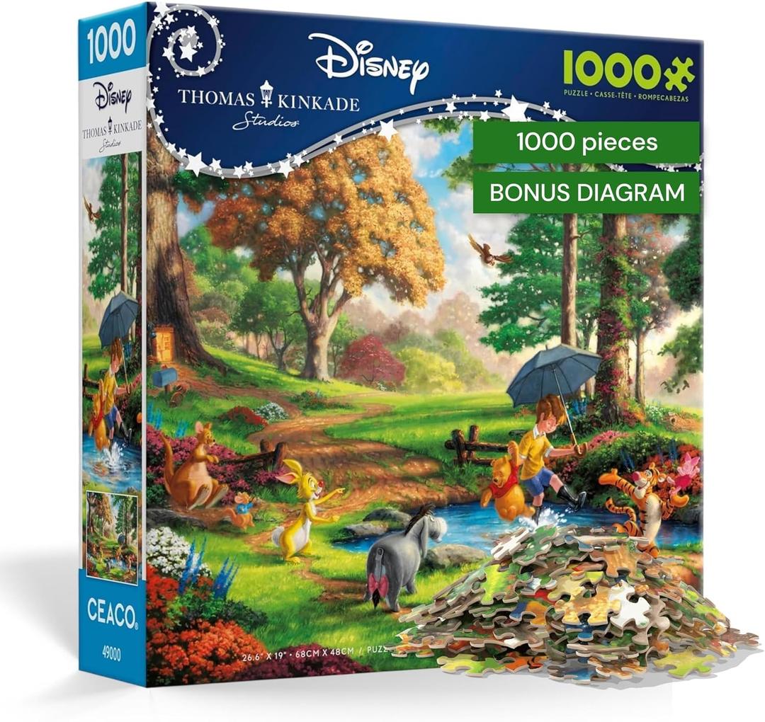 Ceaco - Puzzles for Adults 1000 Pieces Thomas Kinkade Disney Winnie the Pooh Jigsaw, Made in USA, Premium Recycled Board