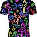 uideazone Mens Funny Hawaiian Shirts 3D Graphic Button Down Short Sleeve Tropical Holiday Beach Aloha Shirt (Large, Flamingo Hibiscus)