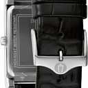 Bulova Men's Stainless Steel 3-Hand Calendar Date Quartz Watch with Black Leather Strap, Rectangle Dial Style: 96B107