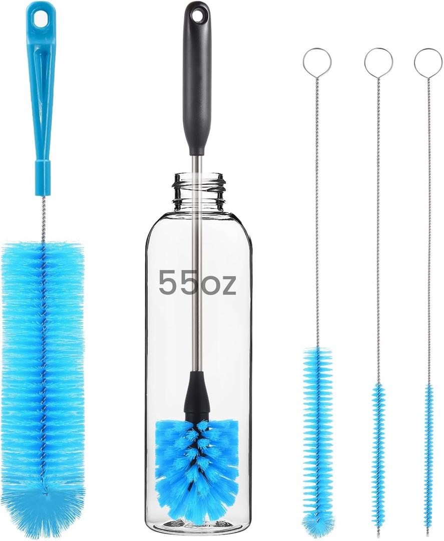 5 Pack Bottle Brush Cleaner, Straw Cleaner Brush & Water Bottle Brush,15in Stainless Steel Brush, 3 Straw Brushes, 3-in-1 Bottle Cleaning Brush for Water Bottle, Coffee Mugs, Straws-Blue