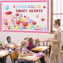 88Pcs Valentines Day Bulletin Board Set Pink Heart Bottle Classroom Decorations Conversation Heart Paper Cutouts for Romantic Classroom Home Window Door Wall Decorations Party Supplies