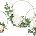 Ling's moment Candle Holder Hoop Wreath Floral Centerpieces for Sweetheart Table, Head Table, Ceremony Reception Artificial Flowers Decorations (Set of 3, White)