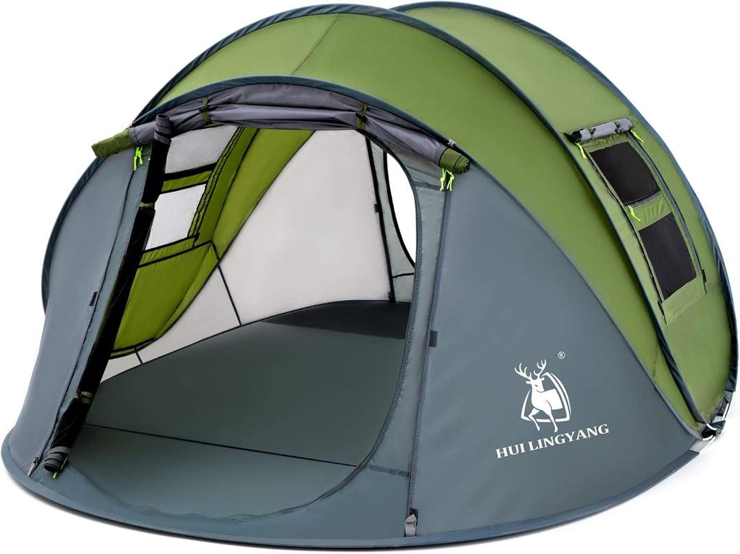 4 Person Easy Pop Up Tent,9.5X6.6X52'',Waterproof, Automatic Setup,2 Doors-Instant Family Tents for Camping, Hiking & Traveling (Green)