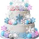 35 PCS Snowflake Cake Toppers Birthday Party Supplies Blue Balls Cake Decor Winter Wonderland Party Supplies Baby Shower Favors