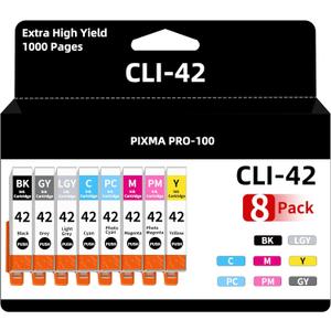 Greenland Office CLI42 Ink Cartridges Compatible for Canon PRO 100 Ink Cartridge for Canon CLI42 CLI42 CLI 42 Ink Cartridges Value Pack for Pixma PRO100 PRO100S Printer(8 Color)