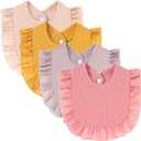 4 PACK Solid Muslin Baby Drool Bibs Set for Unisex Boys Girls Cotton Adjustable Teething Feeding Drooling Bibs