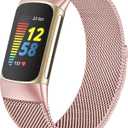 Surundo Compatible with Fitbit Charge 6/Charge 5 Bands for Wmen Men, Metal Mesh Milanese Loop Adjustable Strap Replacement for Fitbit Charge 6/Charge 5 Advanced Fitness & Health Trackers