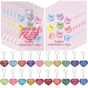Kenning Valentine Day Gifts for Coworkers Bulk Glitter Heart Shaped Keychain and Valentine Cards for Valentines Party Favors