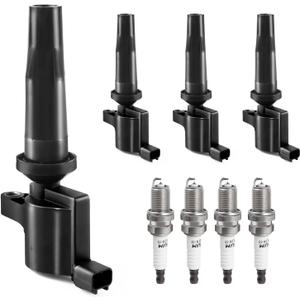 Ignition Coil Pack Spark Plugs Combo fit for 2.0 2.3 Ford Escape Focus Transit Connect 2004 2005 2006 2007 2008 2009 2010 2011, 04 05 Mazda 3 6 Tribute Mercury Mariner, FD505 DG504, 4pcs