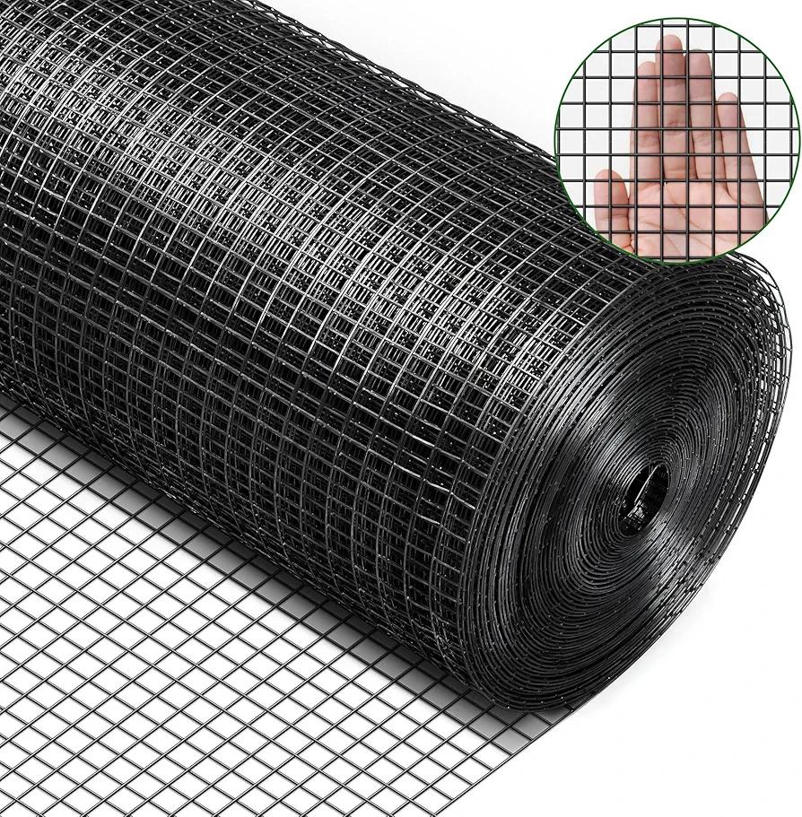Rengue Black Hardware Cloth 1/2 Inch 36 in x 100 ft 19 Gauge, PVC Coating Wire Mesh Rolls Vinyl Coated Welded Chicken Wire Fencing for Poultry Netting Fencing Wire Fence, Black