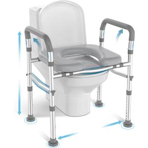 Raised Toilet Seat with Handles for Elderly, Toilet Seats Risers for Seniors,Adjustable Height & Width 400 lb Handicap Pregnant Elavted Toilet Seat Chair, Fits Any Toilet (Silver)