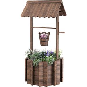 Amopatio Large Wishing Well for Outside, Wooden Wishing Well with Adjustable Hanging Bucket, Rustic Flower Planter Garden Patio Lawn Home Decor (25.60''x25.60''x 53.20")