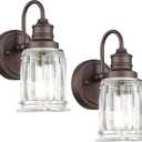 Rustic Wall Sconces Set of Two, HWH Farmhouse Vanity Wall Sconces for Bathroom, 1-Light Wall Sconce Light Fixtures Indoor Wall Lamps for Bedroom, Oil Rubbed Bronze Finish, 5HZG106B-2 ORB