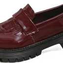 Women's Fashion Printed Patent Leather Platform Loafers Comfortable Slip-On Lug Sole Chunky Heel Penny Shoes Casual Dressy Business Work Shoes (Red,11)