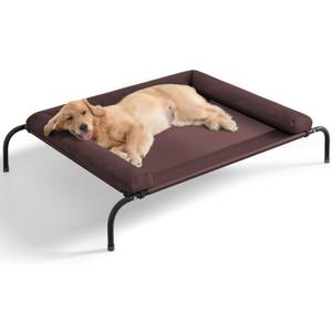 WESTERN HOME Cooling Elevated Dog Bed for Large Dogs, Outdoor Raised Dog Bed Portable Dog Cot Bed with Breathable Mesh, Chew Proof Pet Cots with Removable and Waterproof Bolster