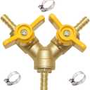 Hooshing 3 Way Shut Off Valve 1/4" Hose Barb 2 Switch Y Shaped Ball Valve Soild Brass with Stainless Clamps for Water Fuel Air