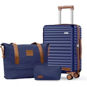 SHOWKOO Carry On Luggage Hardshell Lightweight Luggage Set, Suitcase with Double Spinner Wheels Tsa Lock White 3 piece set Blue (DB/TB/20in)