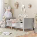 Dream On Me Hudson 3-in-1 Convertible Toddler Bed, 4 Safety Guard Rails, Low-to-Floor Design, Greenguard Gold & BSA Certified, Solid New Zealand Pinewood, Converts to Chairs & Table Cool Grey