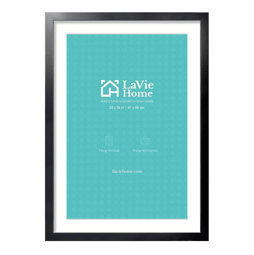 LaVie Home 24 x 34 Picture Frame Black Poster Frame,Display Pictures 20x30 with Mat or 24x34 Without Mat, Stable and Sturdy Frame and Polished Plexiglass, Horizontal and Vertical Format of The Walls