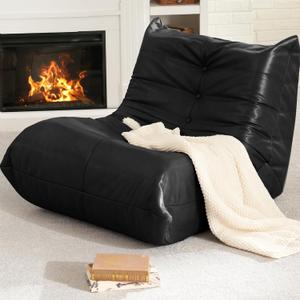 Hobestluk Bean Bag Chair Giant Bean Bag Sofa Memory Foam Bean Bag Chairs for Adults, Bean Bag Couches Faux Leather Beanbag Chairs for Living Room Bedroom Dorm Office (Black) (Single)