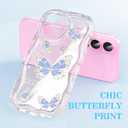 Compatible for iPhone 16 Case, Pretty Butterfly Print Three-Dimensional Wave Clear Case for Girls Women, Soft Full Package Anti-Fall Cover for iPhone 16, Water Blue Butterfly