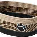 Small Woven Baskets for Organizing Rope Storage Basket with Handle Cute Cotton Nursery Gift Dog Toy Bins Organizer-Light Beige