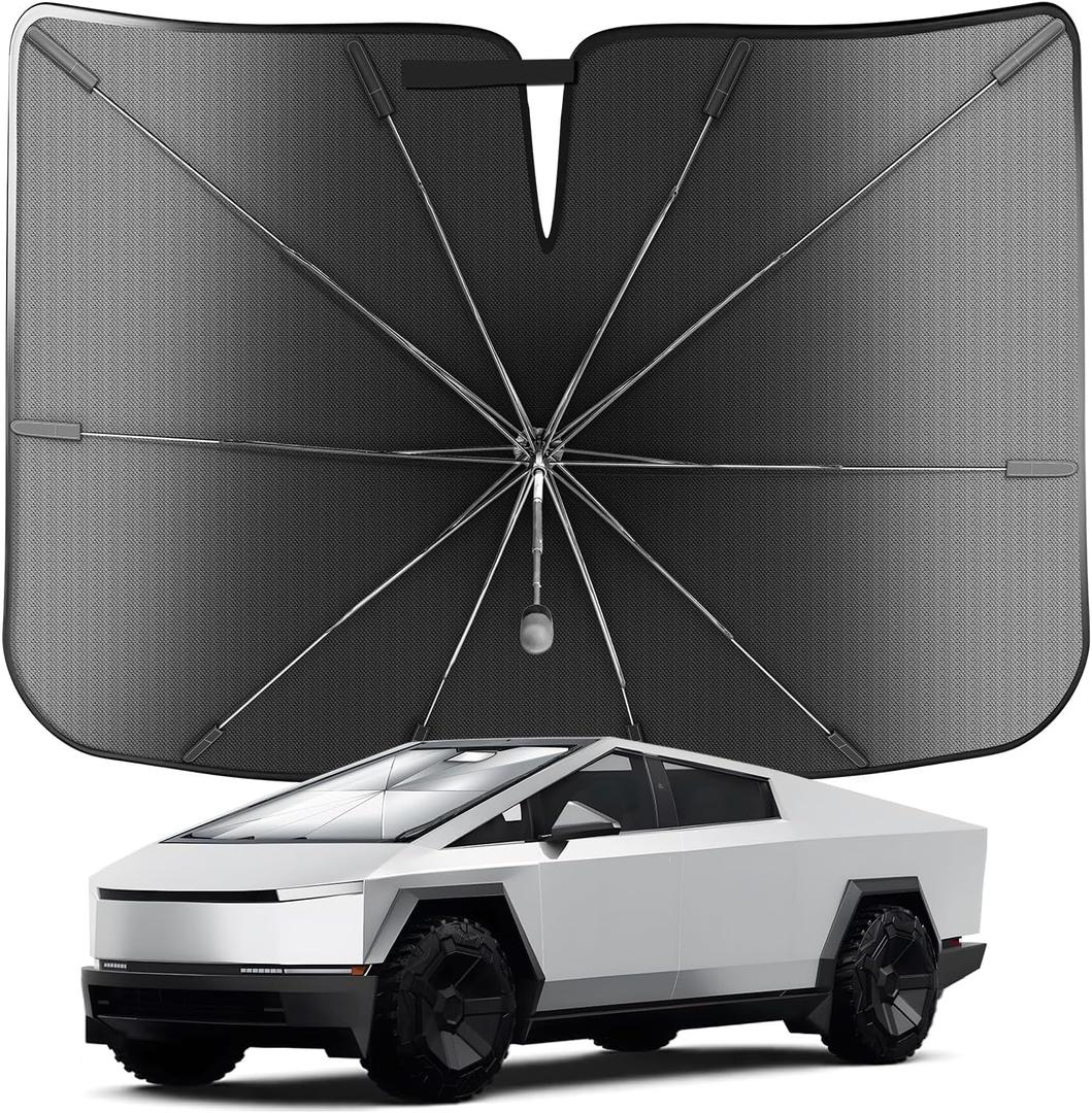 [Upgrade] Portable Cybertruck 2024-2025 Windshield Sunshade Umbrella [Military-Grade Sturdy] with Carry Bag,Ice Crystal Durable Compact Shade Umbrella UPF50+ UV Front Window Protection Outdoor Camping