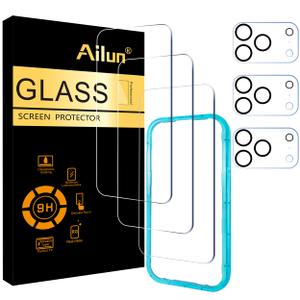Ailun 3 Pack Screen Protector for iPhone 17 Pro [6.3 inch] + 3 Pack Camera Lens Protector with Installation Frame,Sensor Protection,Dynamic Island Compatible,Case Friendly Tempered Glass Film