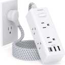 Power Strip Surge Protector - One Beat 6 Widely Outlets with 3 USB Ports (1 USB C), 5 Ft Extension Cord Flat Plug, Wall Mount Outlet Extender Small Power Strip for Travel Home Office College Dorm Room (5FT)