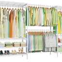 Ulif E11 Heavy-Duty Garment Rack, Metal Freestanding Clothes Rack and Closet Storage Organizer with 8 Shelves and 4 Hanger Rods, (73.2-97.6)" W x 14.5" D x 71.2" H, Load 1034 LBS, White