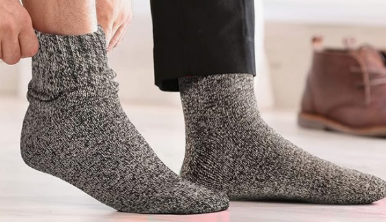 Men's Heavy Thick Cotton Socks Winter Thermal Soft Warm Comfort Crew Socks, 265 MM, Gray
