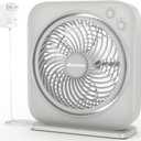 AMACOOL Table Fan, 12 inch Box Fan with 3 Adjustable Speeds & 8HRS Timer, Adjustable Angle Quiet Air Circulator, Desktop Fan for Bedroom Bathroom Kitchen Office, AC Adapter Included-Grey