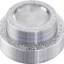 96pcs Silver Plastic Plates - Clear With Silver Rim, 48 Heavy Duty Dinner Plates (10.25 Inch) and 48 Dessert Plates (7.5 Inch) - Perfect for Party