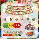 64Pcs Building Blocks Themed Birthday Party Decorations, Includes Colorful Blocks Balloons, Banners, Cake/Cupcake Toppers, Hanging Decor, Birthday Party Pack Supplies
