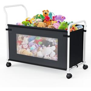 KEEGH Extra Large Toy Box for Kids with 360 Rotating Wheels, Heavy Duty Toy Chest for Boys and Girls, Toy Storage Organizer for Kids, Toy Bins for Living Room, Nursery, Bedroom(Black)
