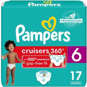 Pampers Diapers - Cruisers 360 - Size 6, 17 Count, Babyproof up to 100% Leakproof Pull-On Diaper (Packaging May Vary)