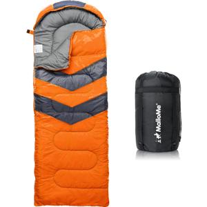MalloMe Sleeping Bags for Adults Cold Weather & Warm - Backpacking Camping Sleeping Bag for Kids 10-12, Girls, Boys - Lightweight Compact Camping Essentials Gear Accessories Hiking Sleep Must Haves (50-80F Everyday 3 Season - Orange)