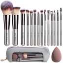 BS-MALL Makeup Brush Set 14 Pcs Premium Synthetic Foundation Powder Concealers Eye shadows Blush Makeup Brushes with Makeup Case and Makeup Sponge (B-Purple)